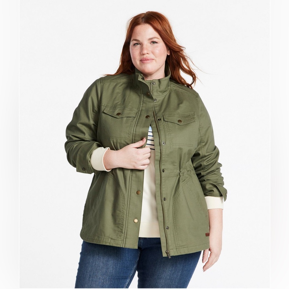 L.L. Bean Unlined BeanFlex Utility Jacket in Deep Olive 1x Plus army cotton